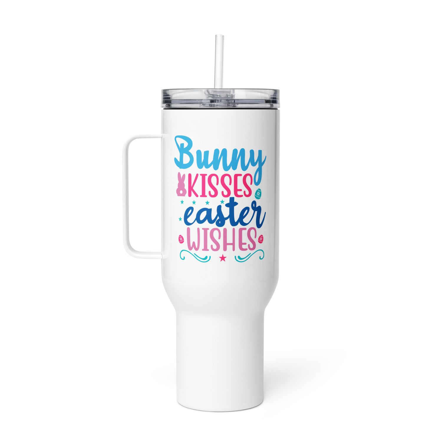 Bunny Kisses Easter Wishes Travel Mug with a Handle