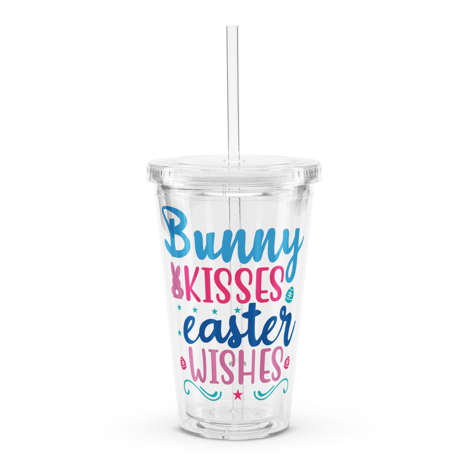 Bunny Kisses Easter Wishes Clear Insulated Plastic Tumbler