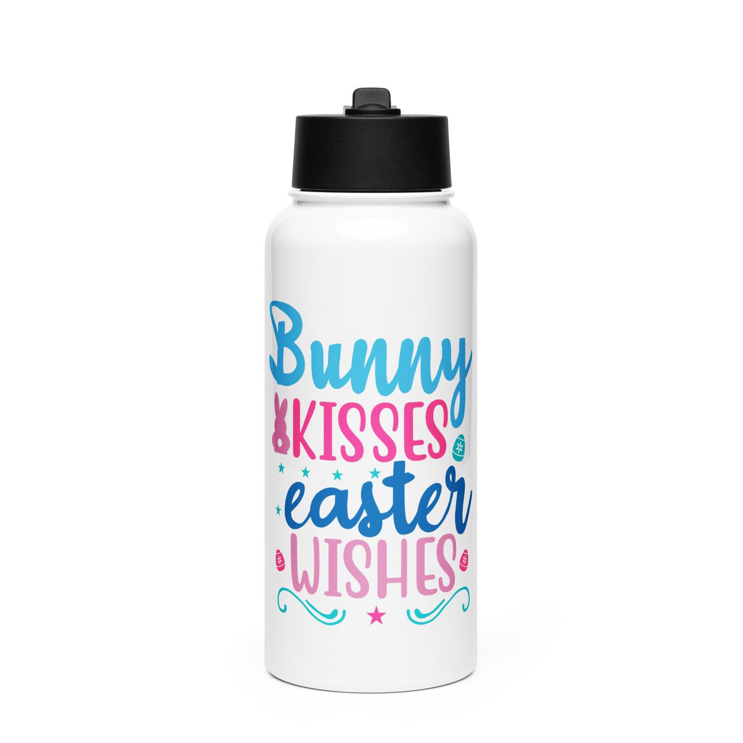 Bunny Kisses Easter Wishes Stainless Steel Water Bottle with a Straw Lid