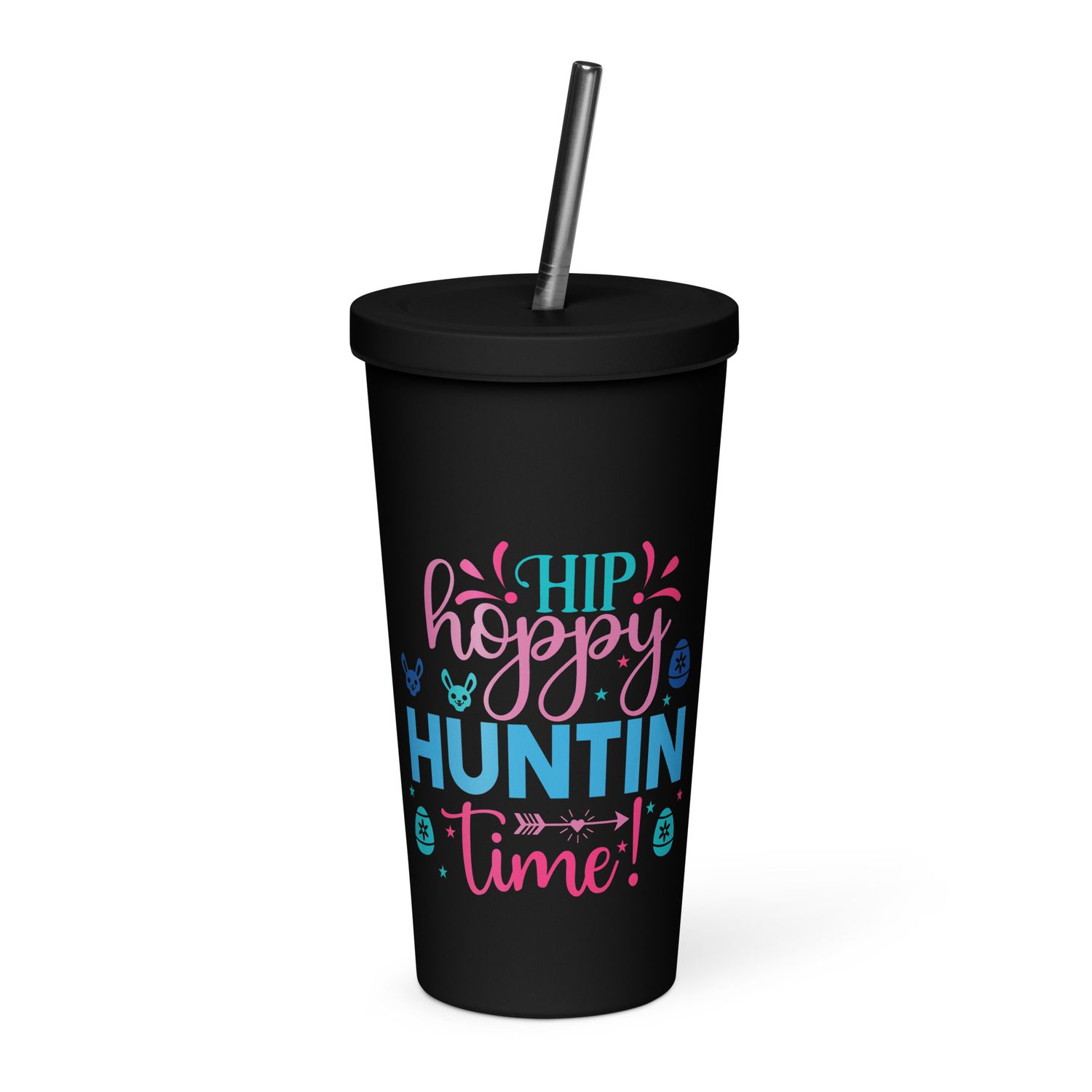 Easter Hip Hoppy Huntin Time Insulated Tumbler with a Straw
