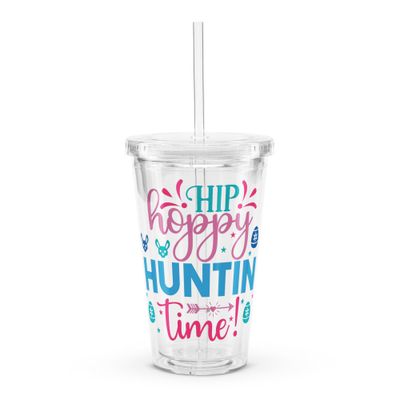 Easter Hip Hoppy Huntin Time Clear Plastic Insulated Tumbler