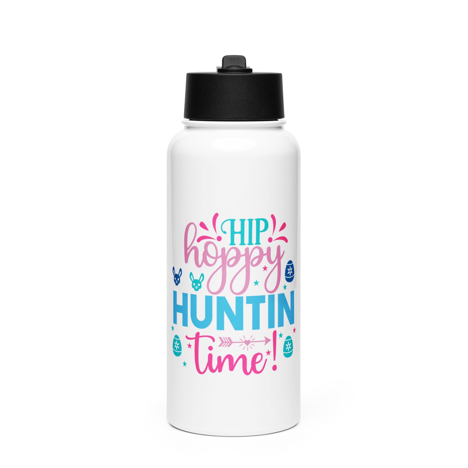 Easter Hip Hoppy Huntin Time Stainless Steel Water Bottle with a Straw Lid