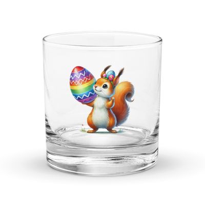 Easter Squirrel Rocks Glass