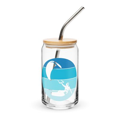 Kitesurfer Blue Circle Can-Shaped Glass