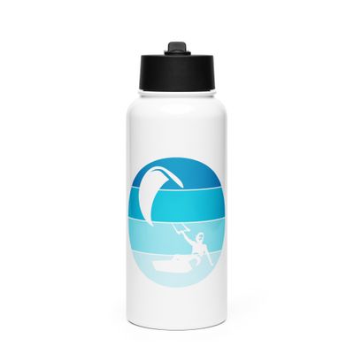 Kitesurfer Blue Circle Stainless Steel Water Bottle with a Straw Lid