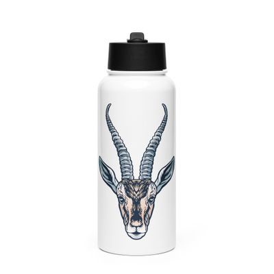 African Gazelle Portrait Stainless Steel Water Bottle with a Straw Lid
