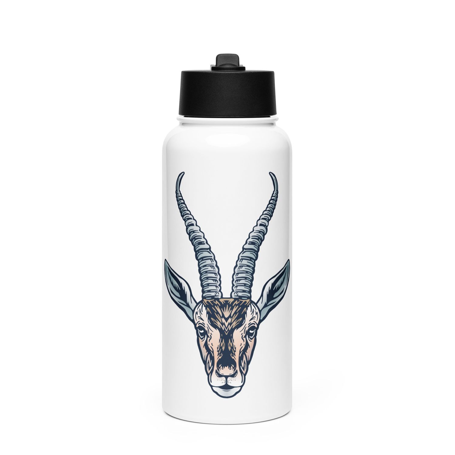 African Gazelle Portrait Stainless Steel Water Bottle with a Straw Lid
