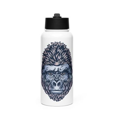 African Gorilla Portrait Stainless Steel Water Bottle with a Straw Lid