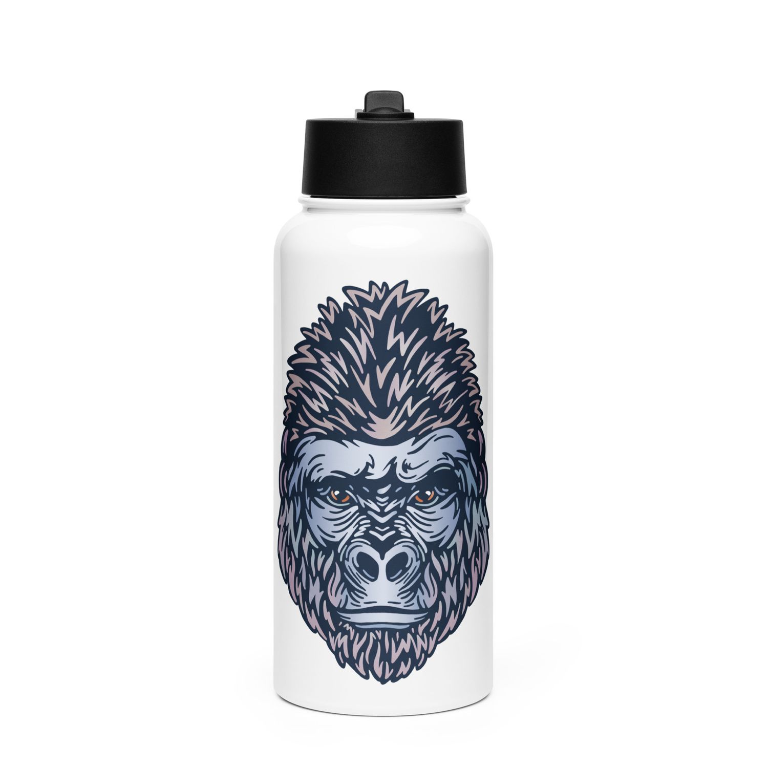 African Gorilla Portrait Stainless Steel Water Bottle with a Straw Lid