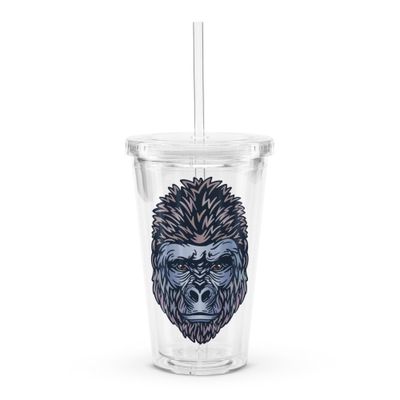 African Gorilla Portrait Clear Plastic Insulated Tumbler
