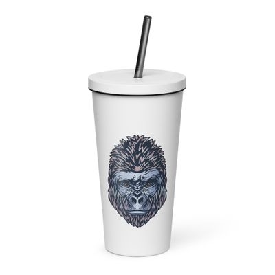 African Gorilla Portrait Insulated Tumbler with a Straw