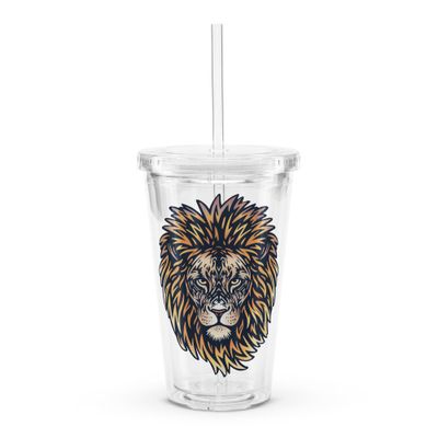 African Lion Portrait Clear Plastic Insulated Tumbler