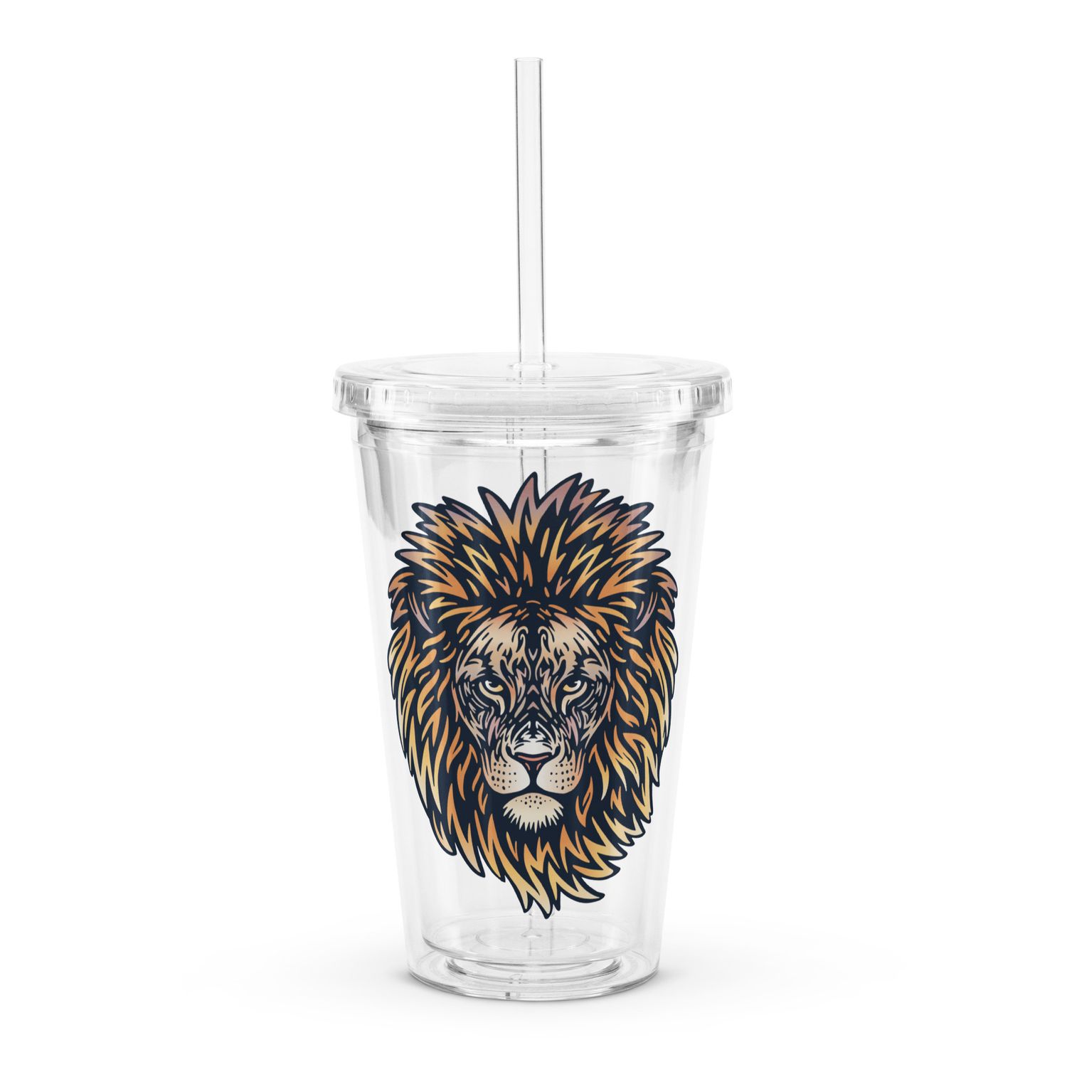 African Lion Portrait Clear Plastic Insulated Tumbler