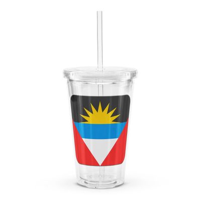 Antigua Flag Clear Plastic Insulated Tumbler