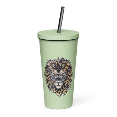 African Lion Portrait Insulated Tumbler with a Straw