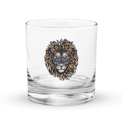 African Lion Portrait Rocks Glass