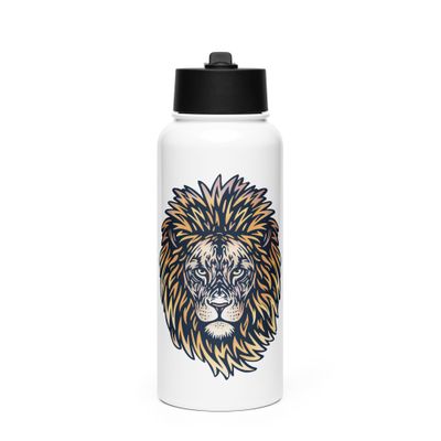 African Lion Portrait Stainless Steel Water Bottle with a Straw Lid