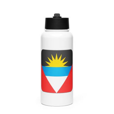 Antigua Flag Stainless Steel Water Bottle with a Straw Lid