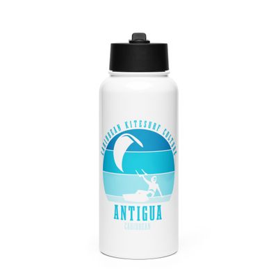 Antigua Kitesurfing Caribbean Kitesurfer Blue Stainless Steel Water Bottle with a Straw Lid