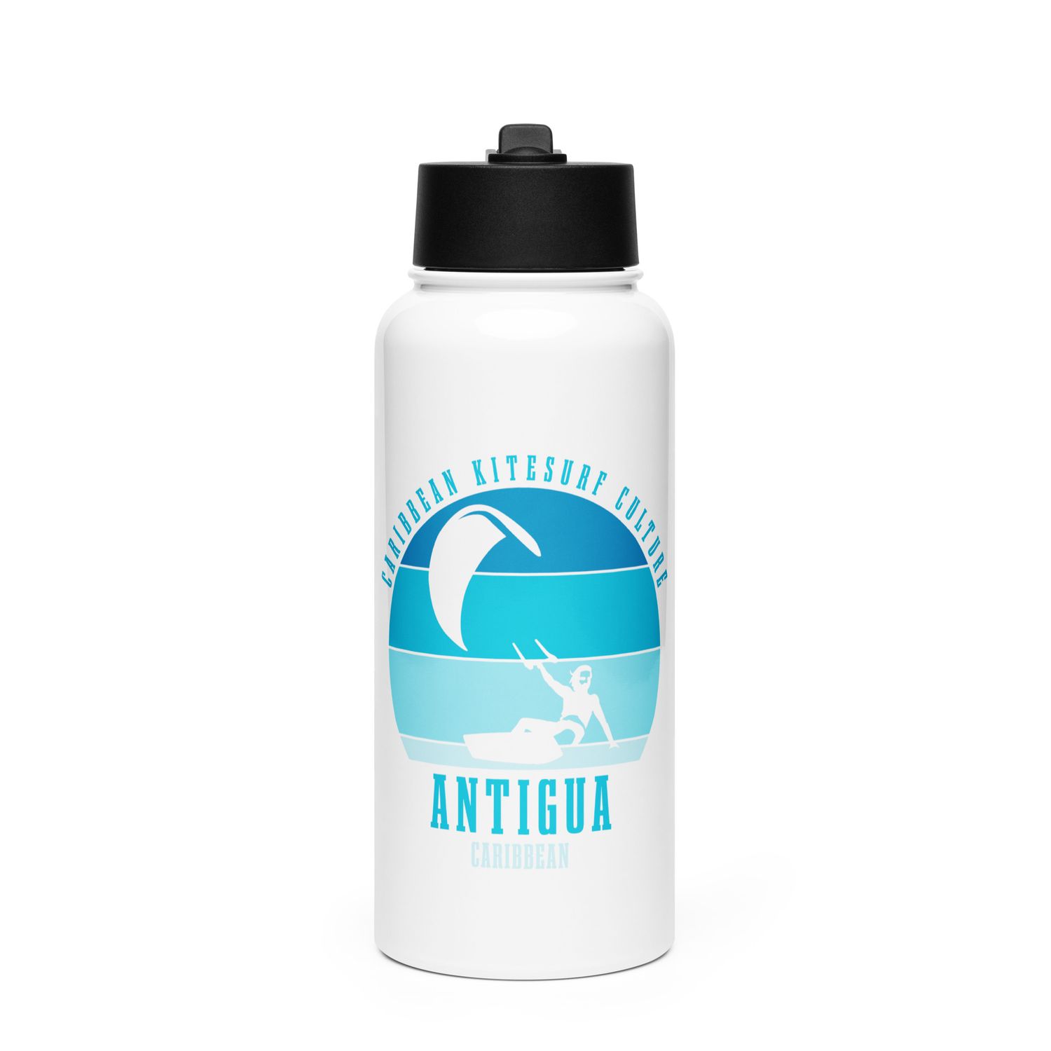 Antigua Kitesurfing Caribbean Kitesurfer Blue Stainless Steel Water Bottle with a Straw Lid