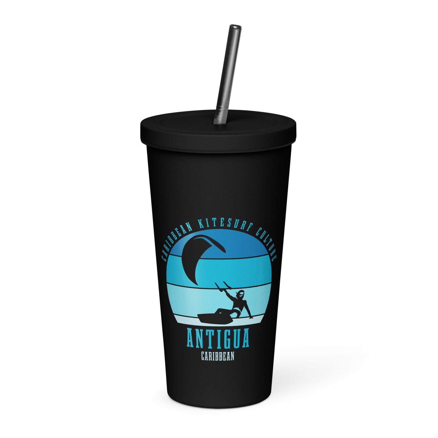 Antigua Kitesurfing Caribbean Kitesurfer Blue Insulated Tumbler with a Straw