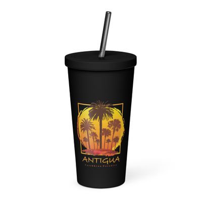 Antigua Sunset Palms Insulated Tumbler with a Straw