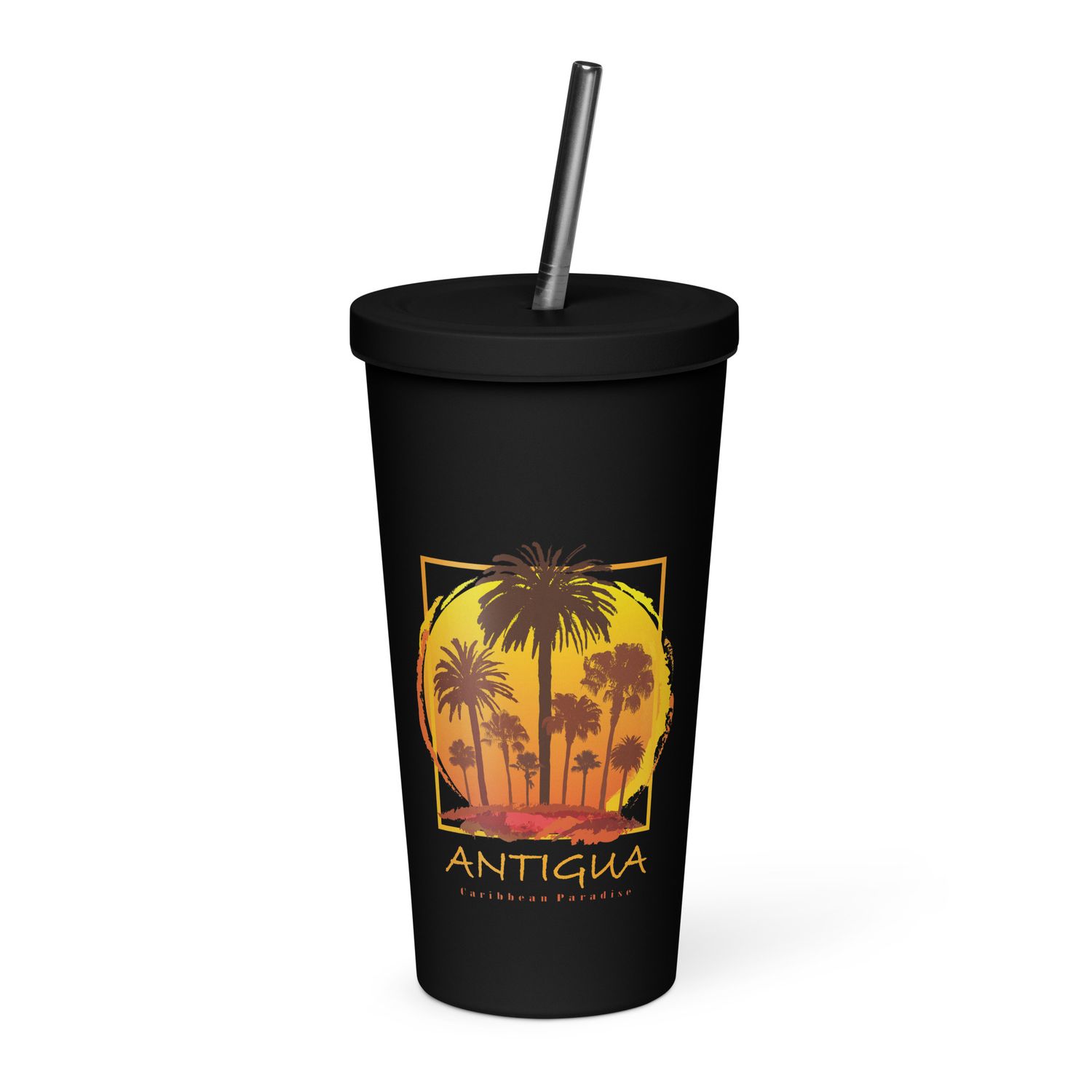 Antigua Sunset Palms Insulated Tumbler with a Straw