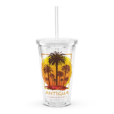 Antigua Sunset Palms Clear Plastic Insulated Tumbler
