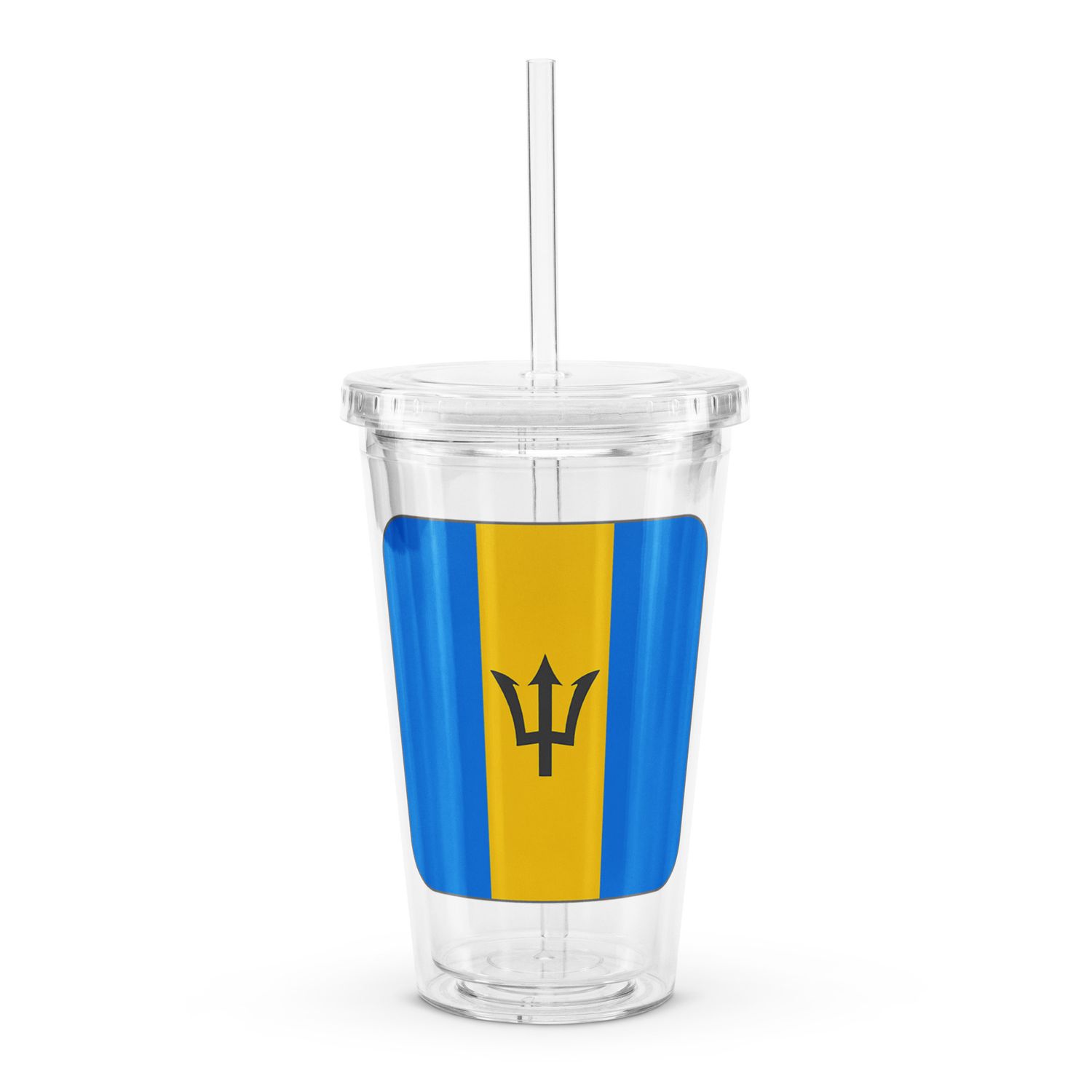 Barbados Flag Clear Plastic Insulated Tumbler