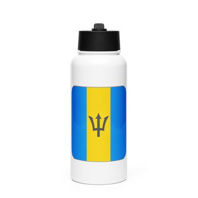 Barbados Flag Stainless Steel Water Bottle with a Straw Lid