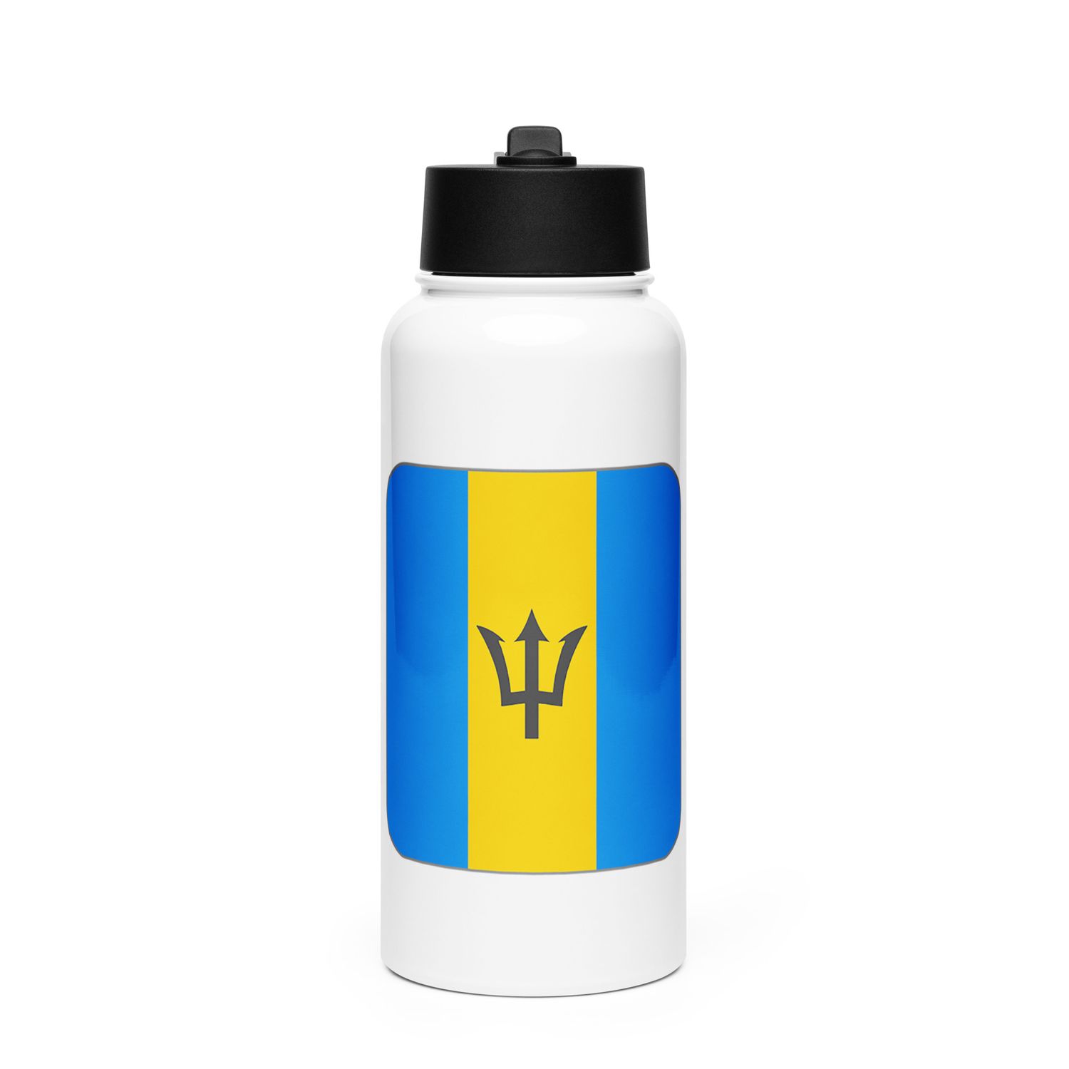 Barbados Flag Stainless Steel Water Bottle with a Straw Lid