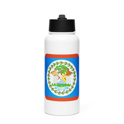 Belize Flag Stainless Steel Water Bottle with a Straw Lid