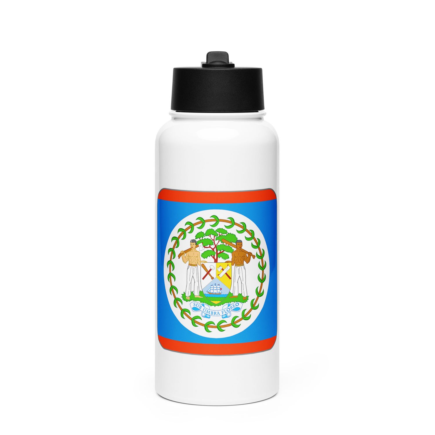 Belize Flag Stainless Steel Water Bottle with a Straw Lid