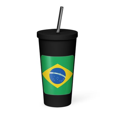 Brazil Flag Insulated Tumbler with a Straw