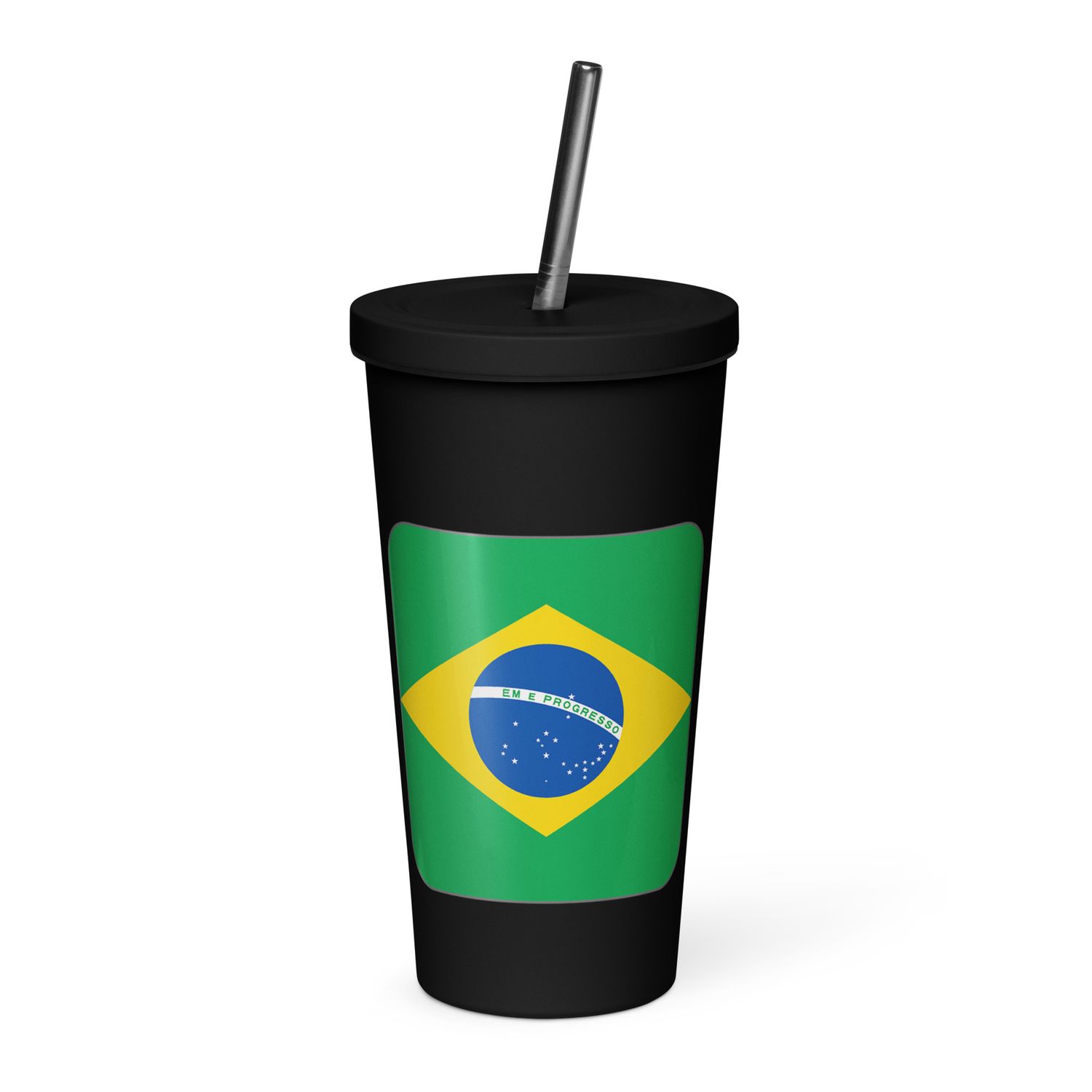 Brazil Flag Insulated Tumbler with a Straw