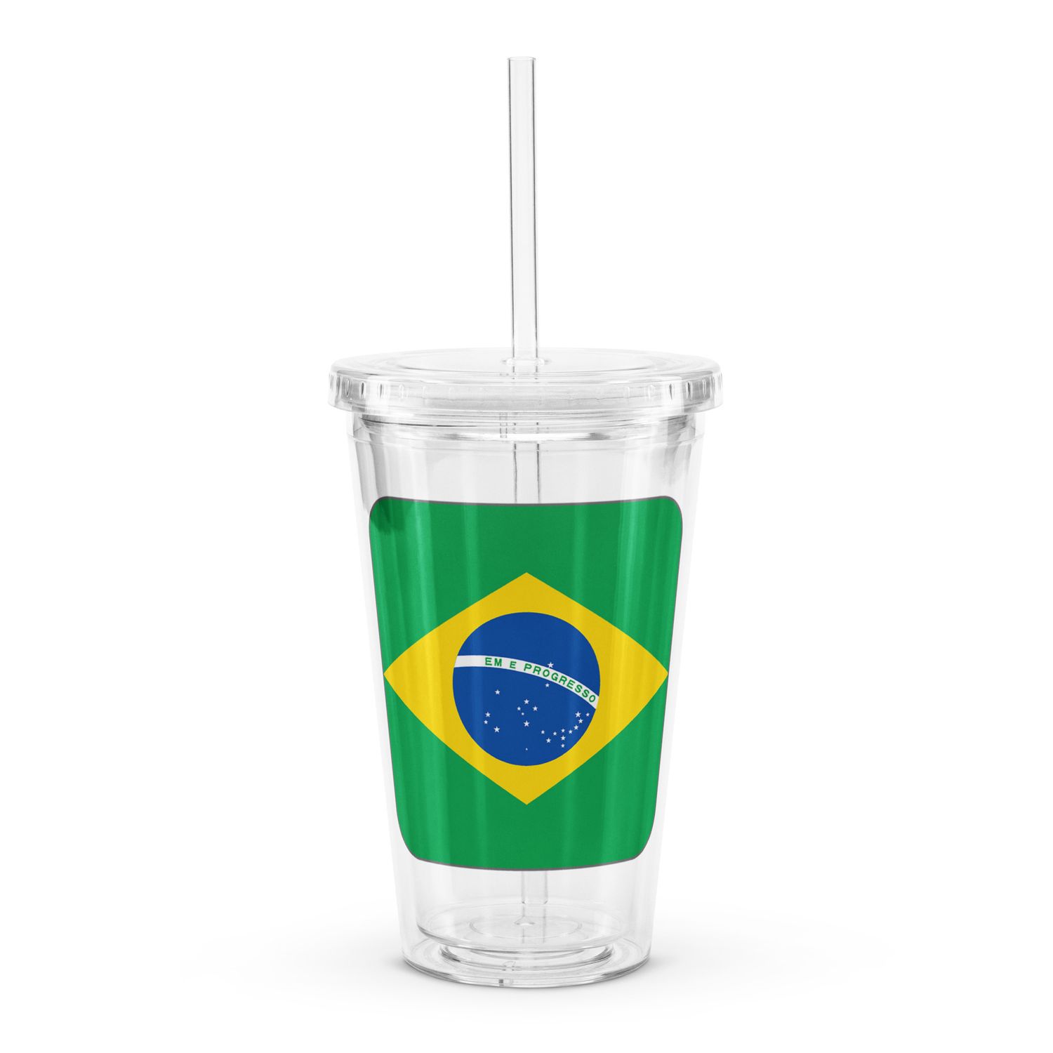 Brazil Flag Clear Plastic Insulated Tumbler