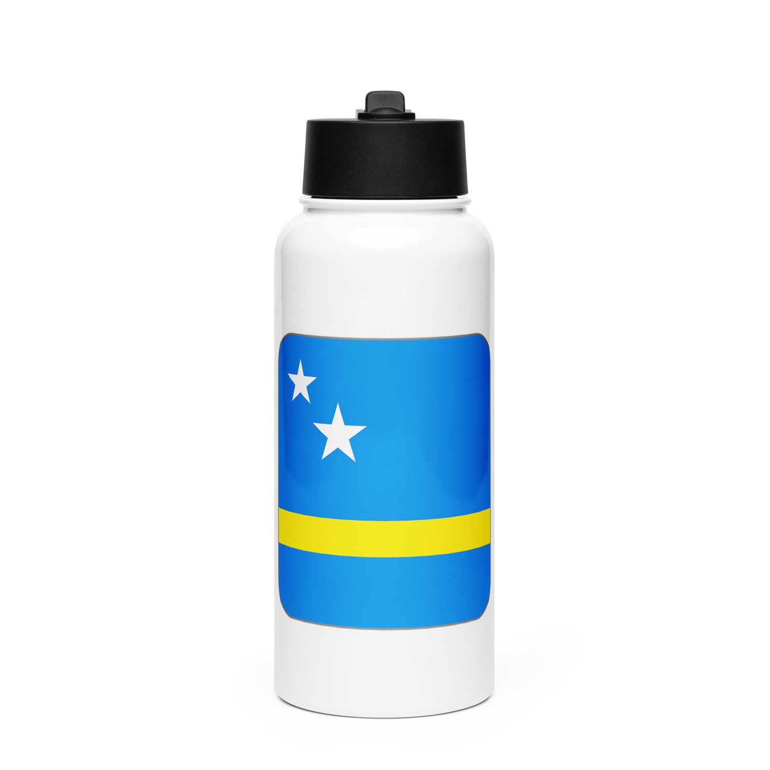 Curaçao Flag Stainless Steel Water Bottle with a Straw Lid