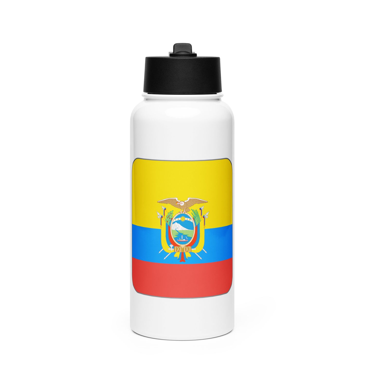 Ecuador Flag Stainless Steel Water Bottle with a Straw Lid