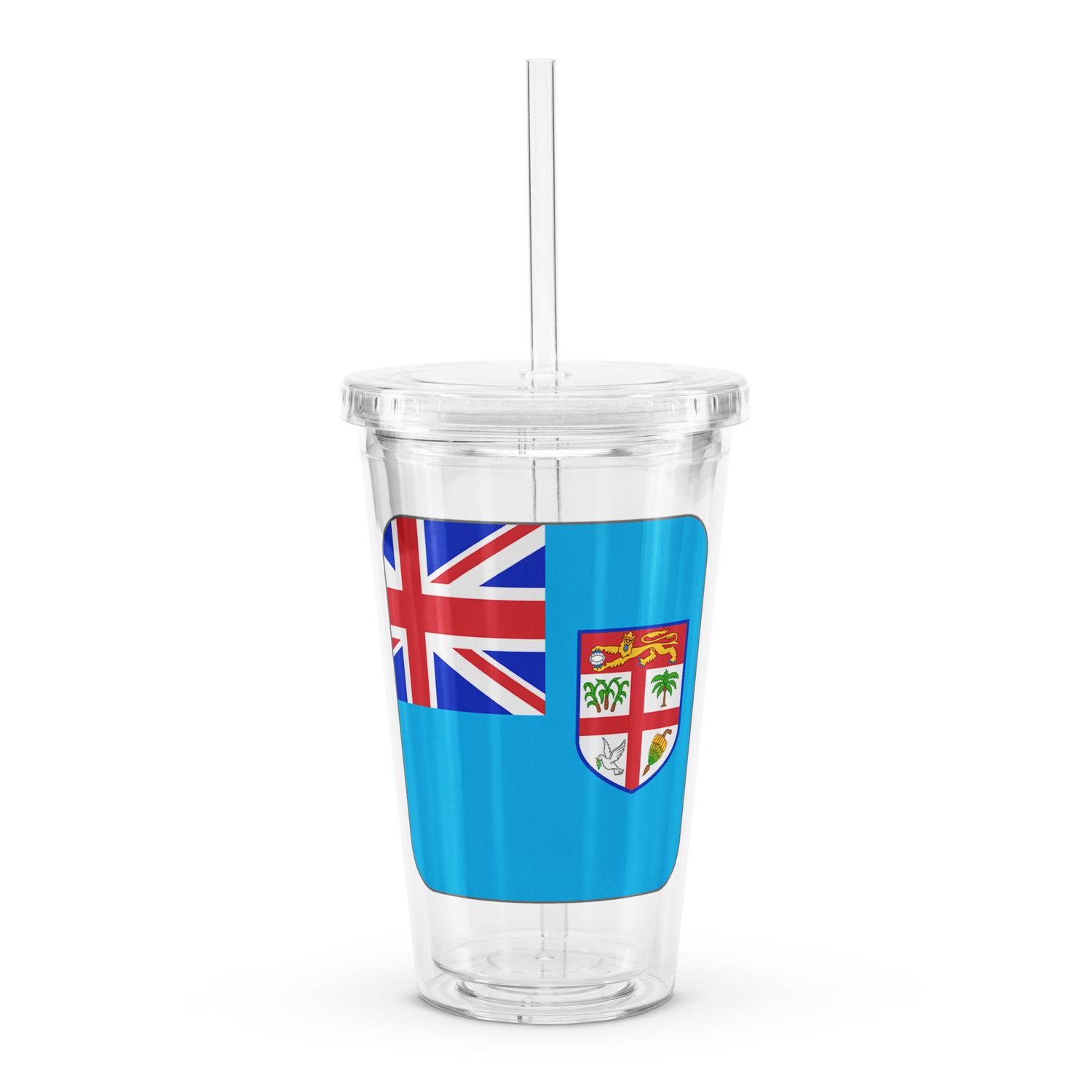 Fiji Flag Clear Plastic Insulated Tumbler