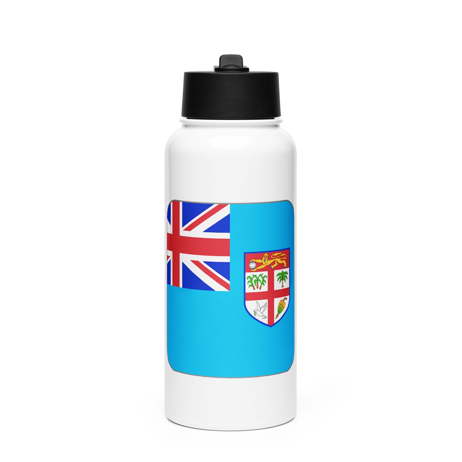 Fiji Flag Stainless Steel Water Bottle with a Straw Lid