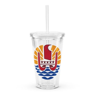 French Polynesia Coat of Arms, Tahiti Emblem Clear Plastic Insulated Tumbler
