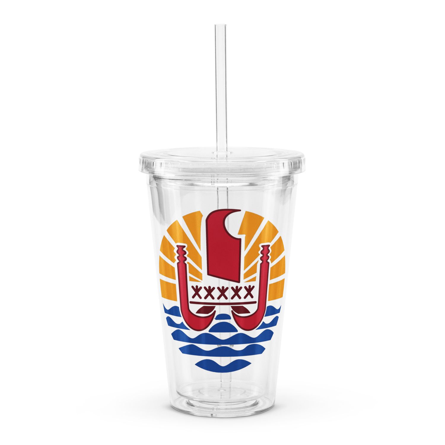 French Polynesia Coat of Arms, Tahiti Emblem Clear Plastic Insulated Tumbler