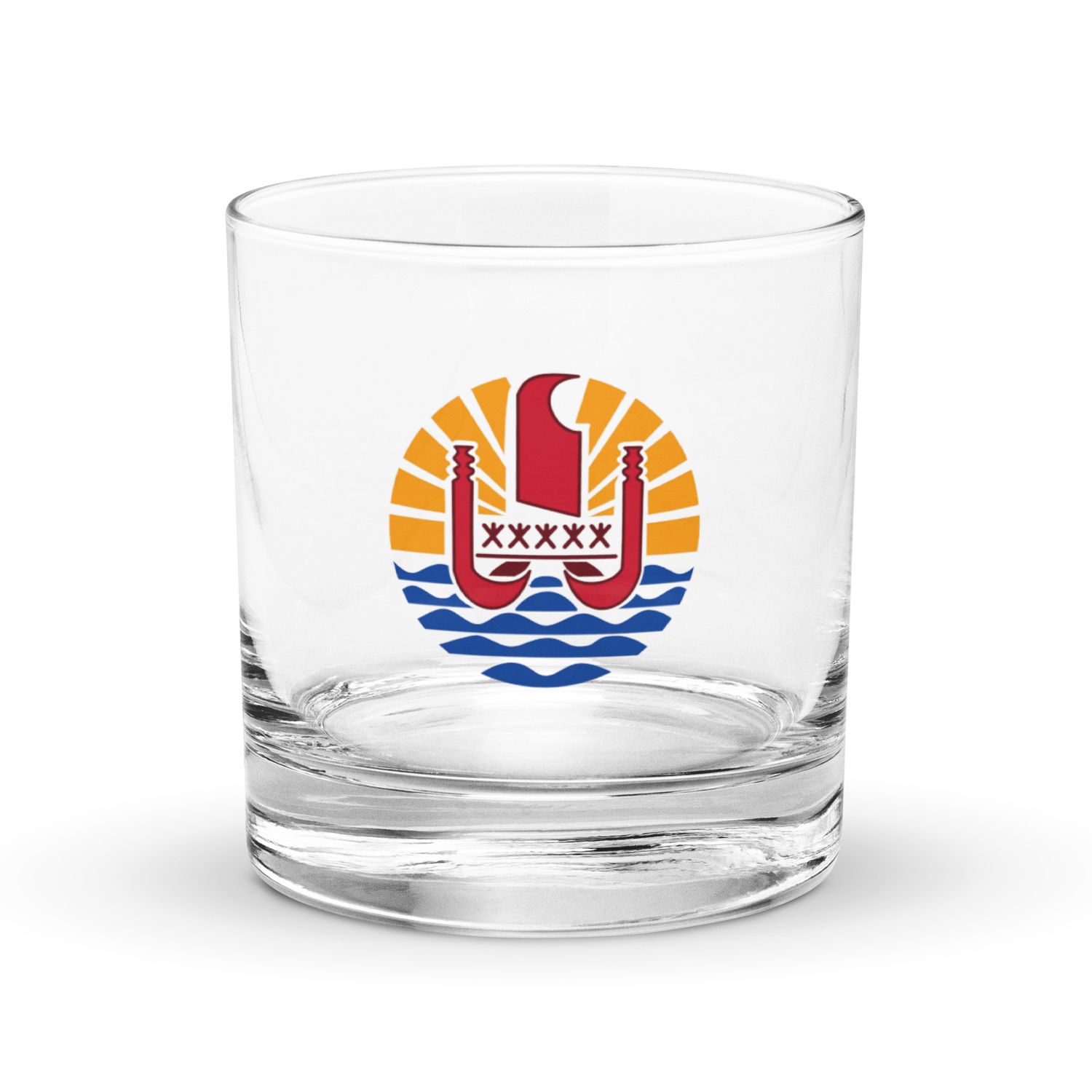 French Polynesia Coat of Arms, Tahiti Emblem Rocks Glass