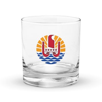 French Polynesia Coat of Arms, Tahiti Emblem Rocks Glass