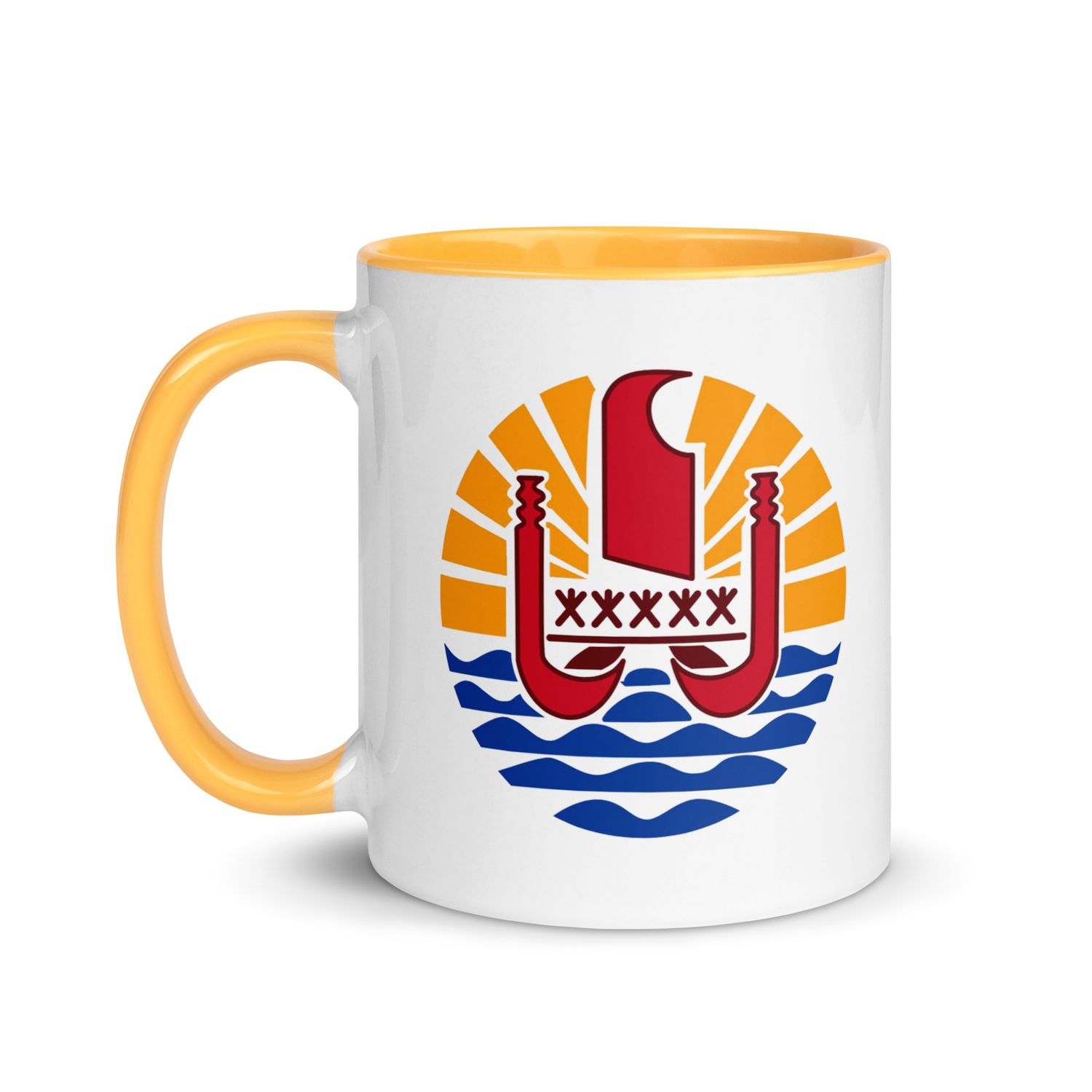 French Polynesia Coat of Arms, Tahiti Emblem Mug with Color Interior