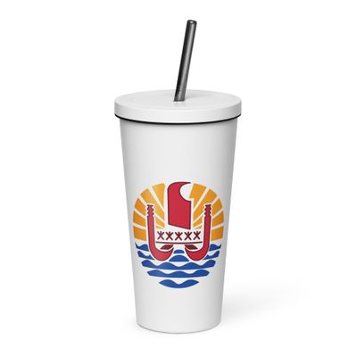 French Polynesia Coat of Arms, Tahiti Emblem Insulated Tumbler with a Straw