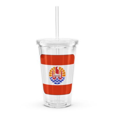 French Polynesia Flag Clear Plastic Insulated Tumbler