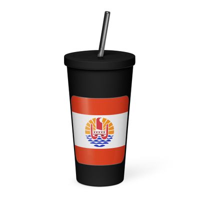 French Polynesia Flag Insulated Tumbler with a Straw