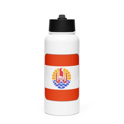 French Polynesia Flag Stainless Steel Water Bottle with a Straw Lid
