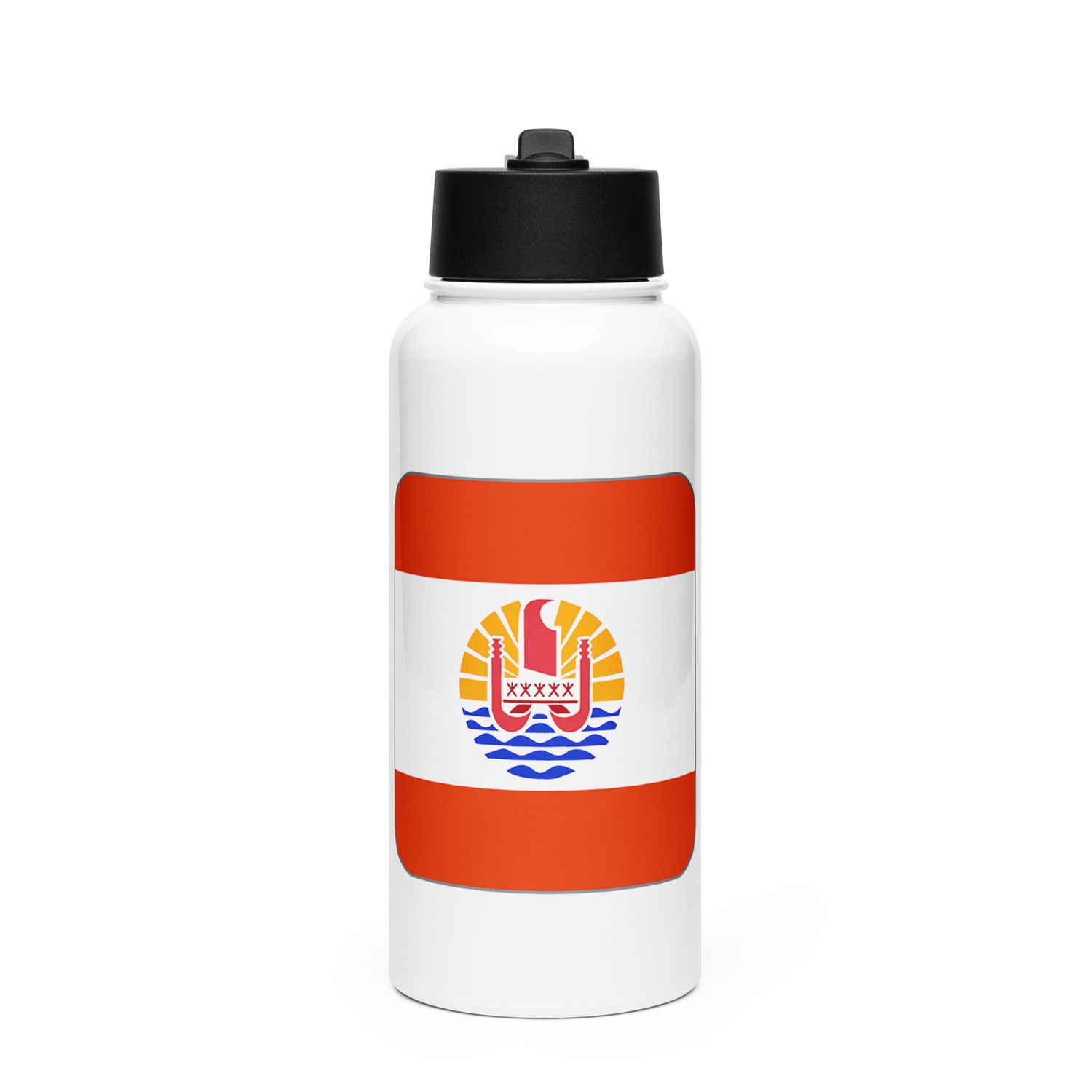 French Polynesia Flag Stainless Steel Water Bottle with a Straw Lid